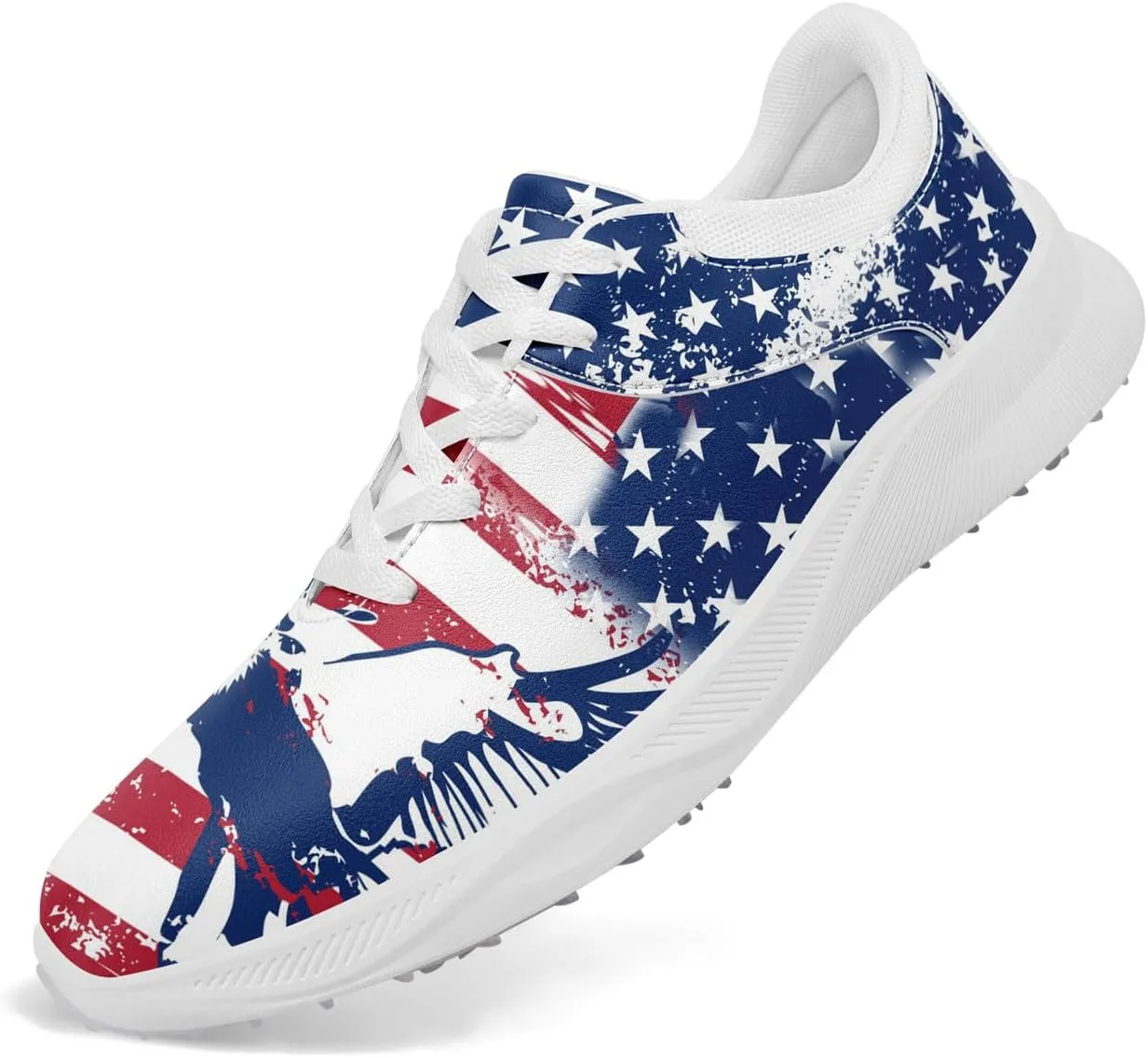 Patriotic Spikeless Golf Shoes for Men, Women's Breathable Golf Sneakers with American Flag Designs Sports Walking Footwear