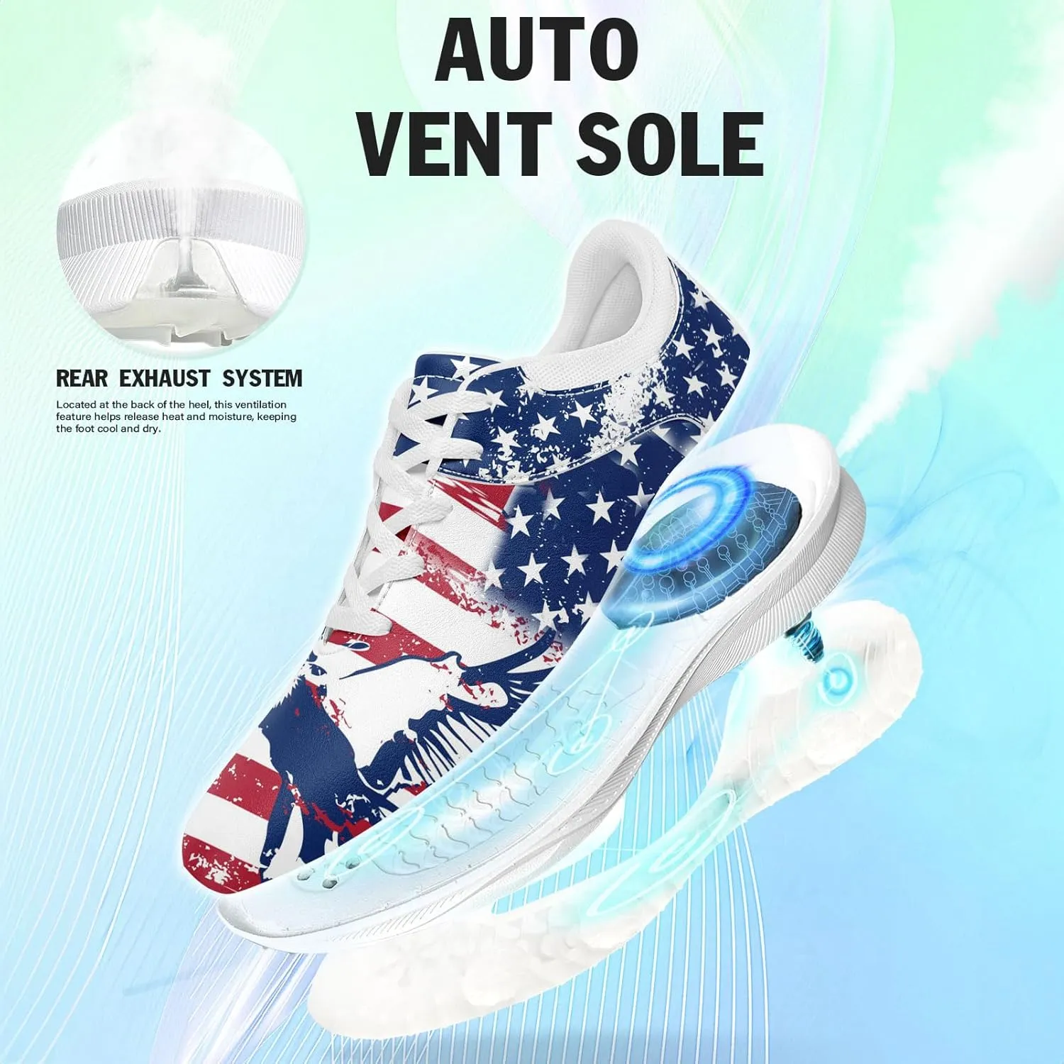 Patriotic Spikeless Golf Shoes for Men, Women's Breathable Golf Sneakers with American Flag Designs Sports Walking Footwear
