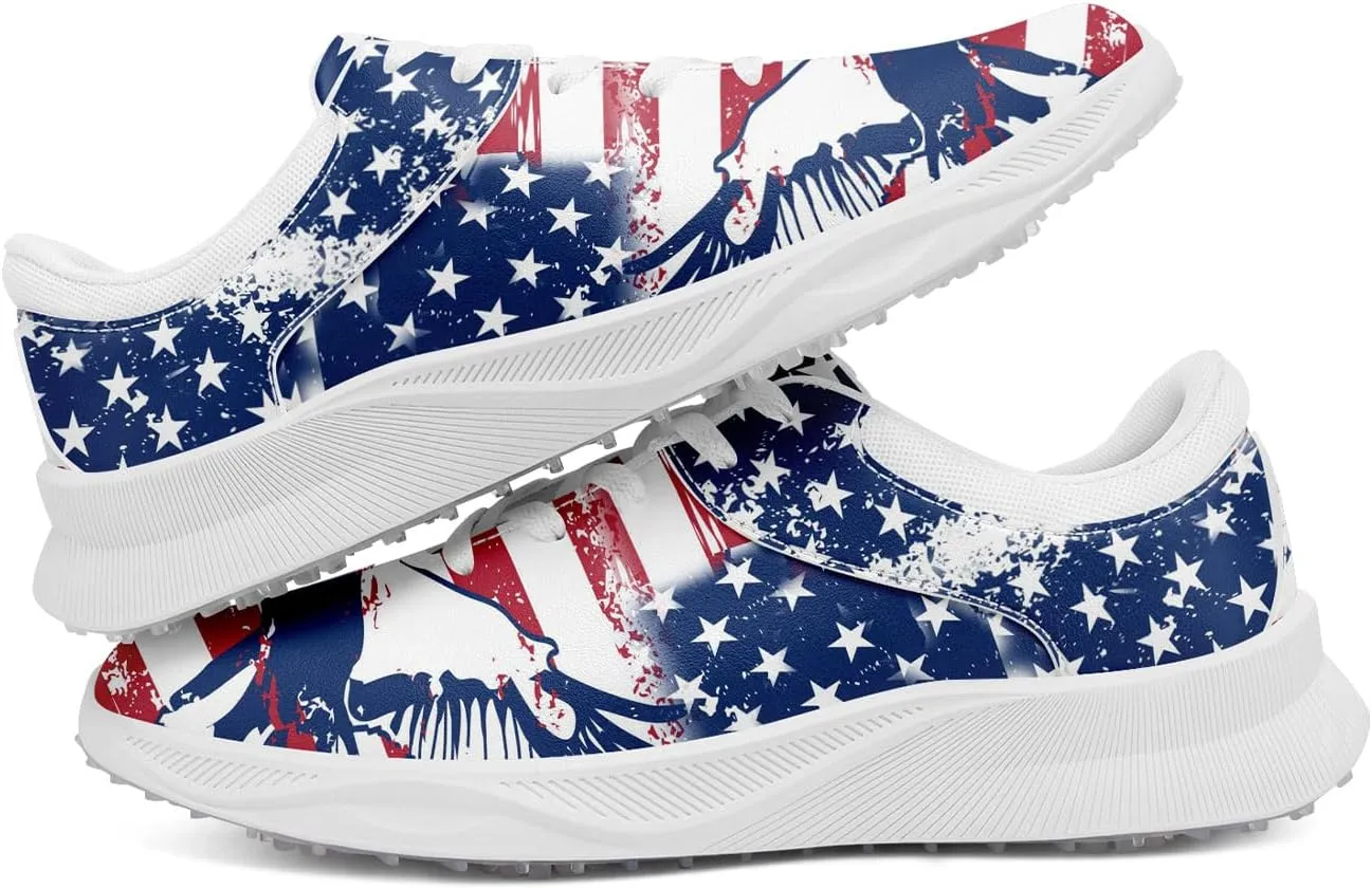 Patriotic Spikeless Golf Shoes for Men, Women's Breathable Golf Sneakers with American Flag Designs Sports Walking Footwear