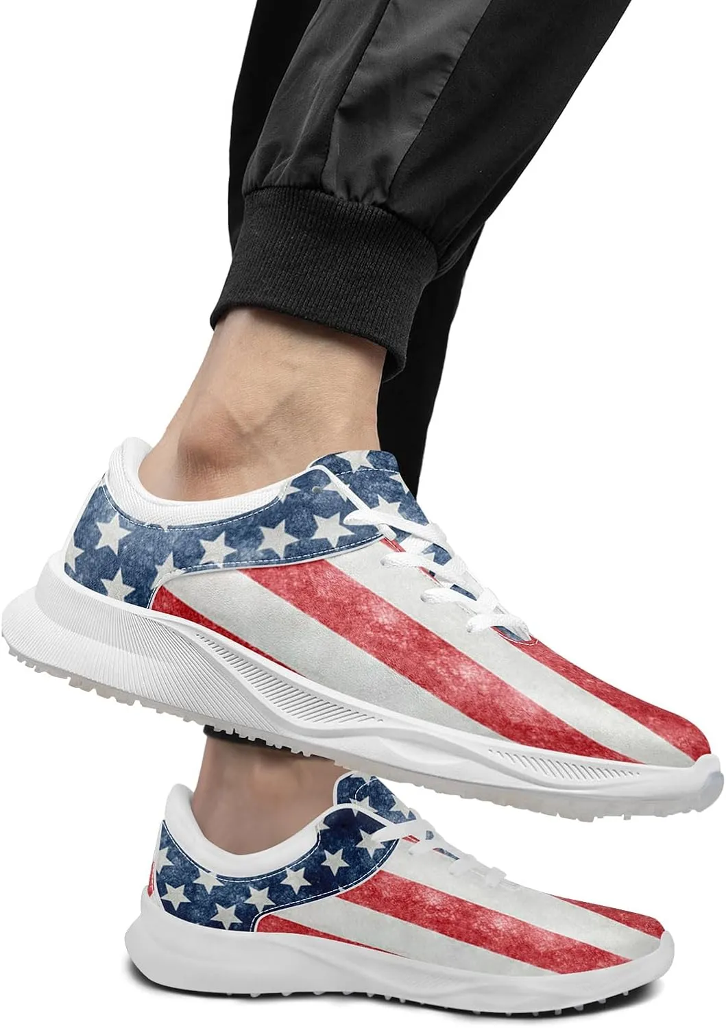 Patriotic Spikeless Golf Shoes for Men, Women's Breathable Golf Sneakers with American Flag Designs Sports Walking Footwear
