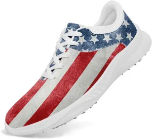 Patriotic Spikeless Golf Shoes for Men, Women's Breathable Golf Sneakers with American Flag Designs Sports Walking Footwear