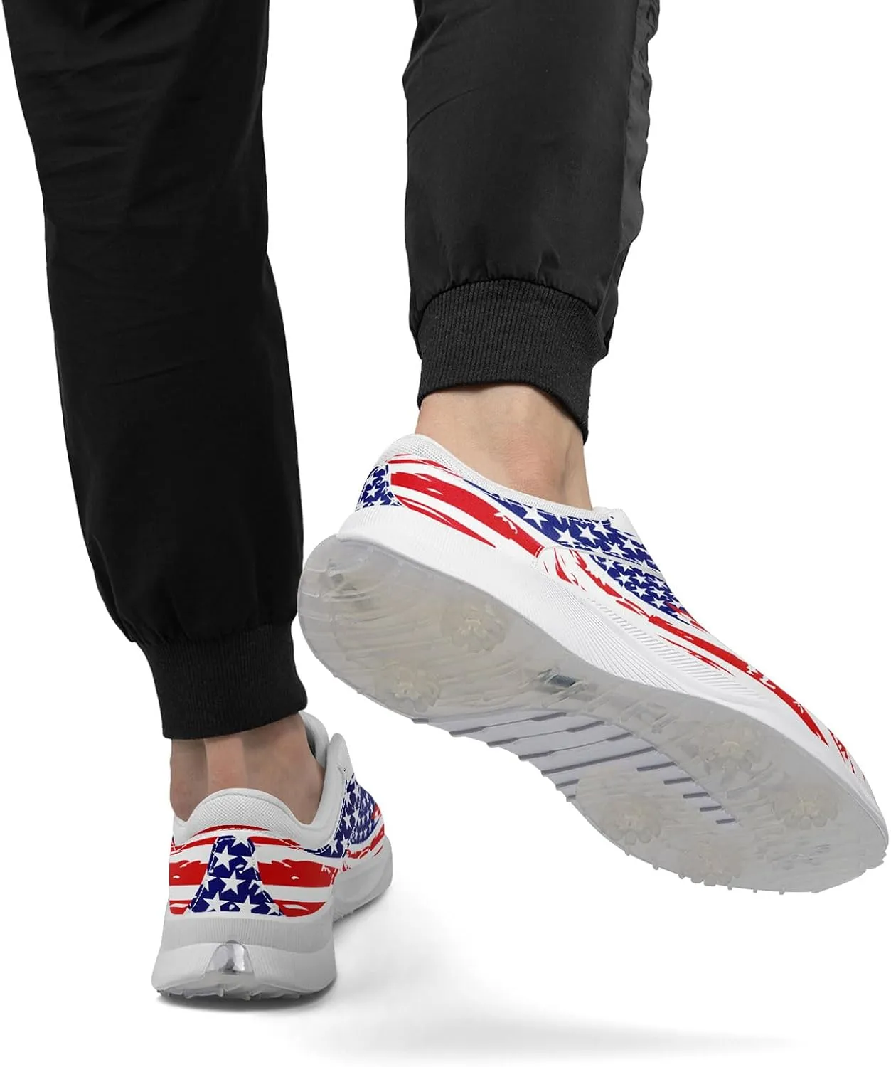 Patriotic Spikeless Golf Shoes for Men, Women's Breathable Golf Sneakers with American Flag Designs Sports Walking Footwear