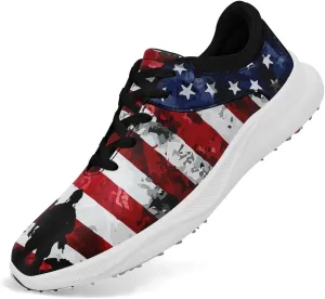 Patriotic Spikeless Golf Shoes for Men, Women's Breathable Golf Sneakers with American Flag Designs Sports Walking Footwear