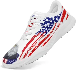 Patriotic Spikeless Golf Shoes for Men, Women's Breathable Golf Sneakers with American Flag Designs Sports Walking Footwear