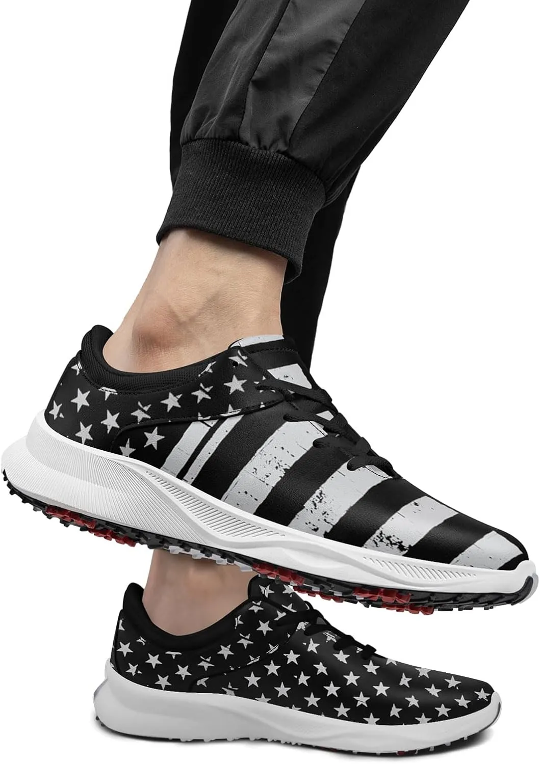 Patriotic Spikeless Golf Shoes for Men, Women's Breathable Golf Sneakers with American Flag Designs Sports Walking Footwear