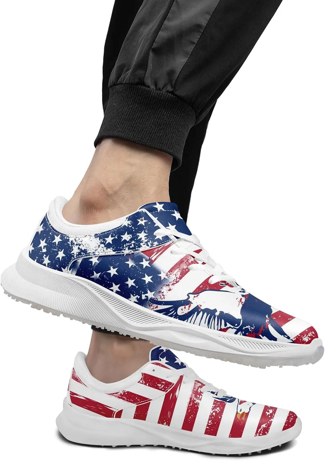 Patriotic Spikeless Golf Shoes for Men, Women's Breathable Golf Sneakers with American Flag Designs Sports Walking Footwear