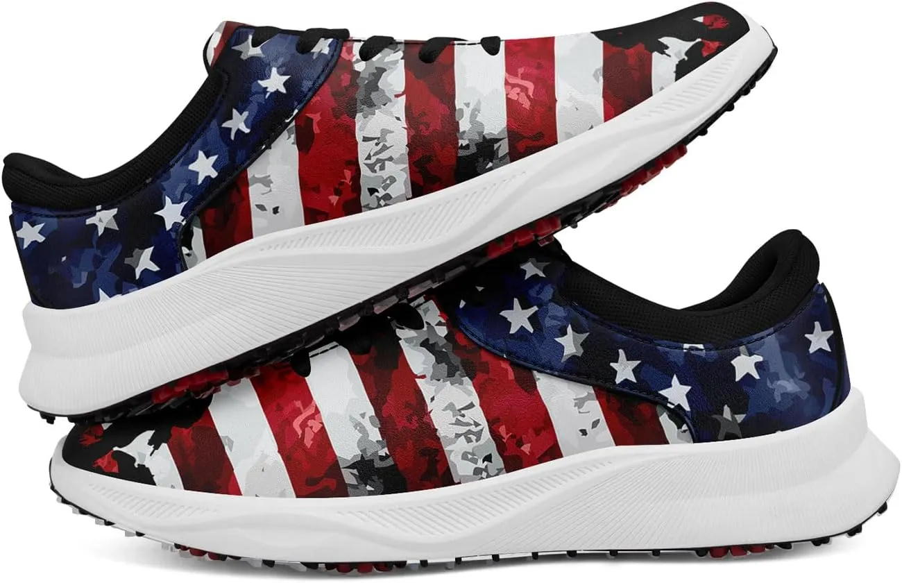 Patriotic Spikeless Golf Shoes for Men, Women's Breathable Golf Sneakers with American Flag Designs Sports Walking Footwear
