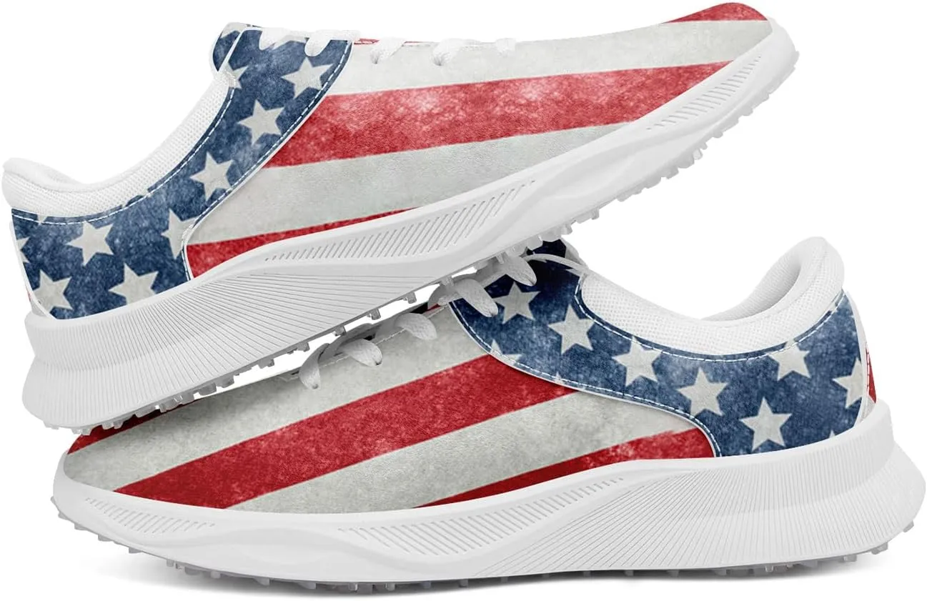Patriotic Spikeless Golf Shoes for Men, Women's Breathable Golf Sneakers with American Flag Designs Sports Walking Footwear