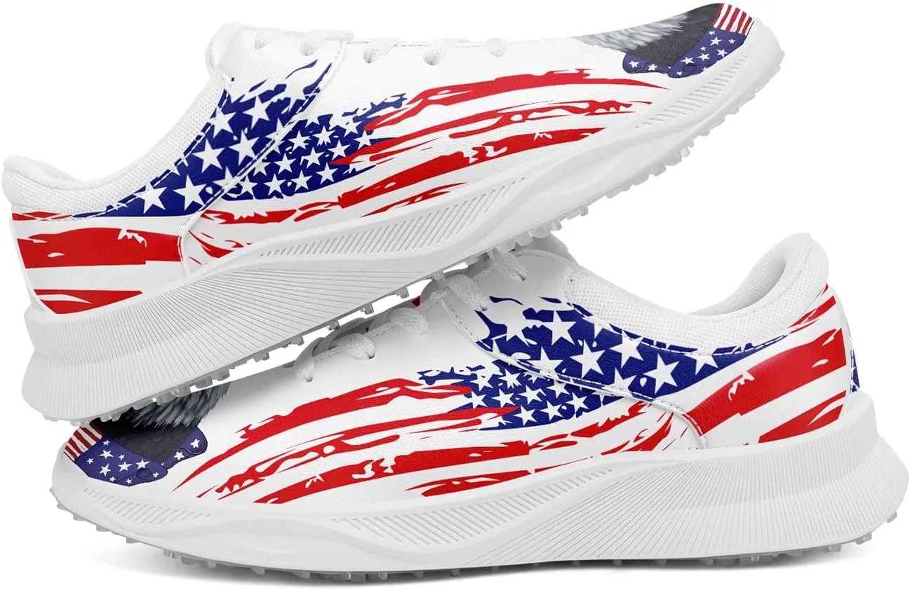 Patriotic Spikeless Golf Shoes for Men, Women's Breathable Golf Sneakers with American Flag Designs Sports Walking Footwear