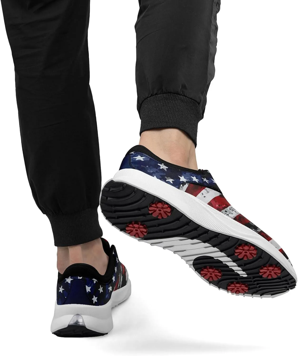 Patriotic Spikeless Golf Shoes for Men, Women's Breathable Golf Sneakers with American Flag Designs Sports Walking Footwear