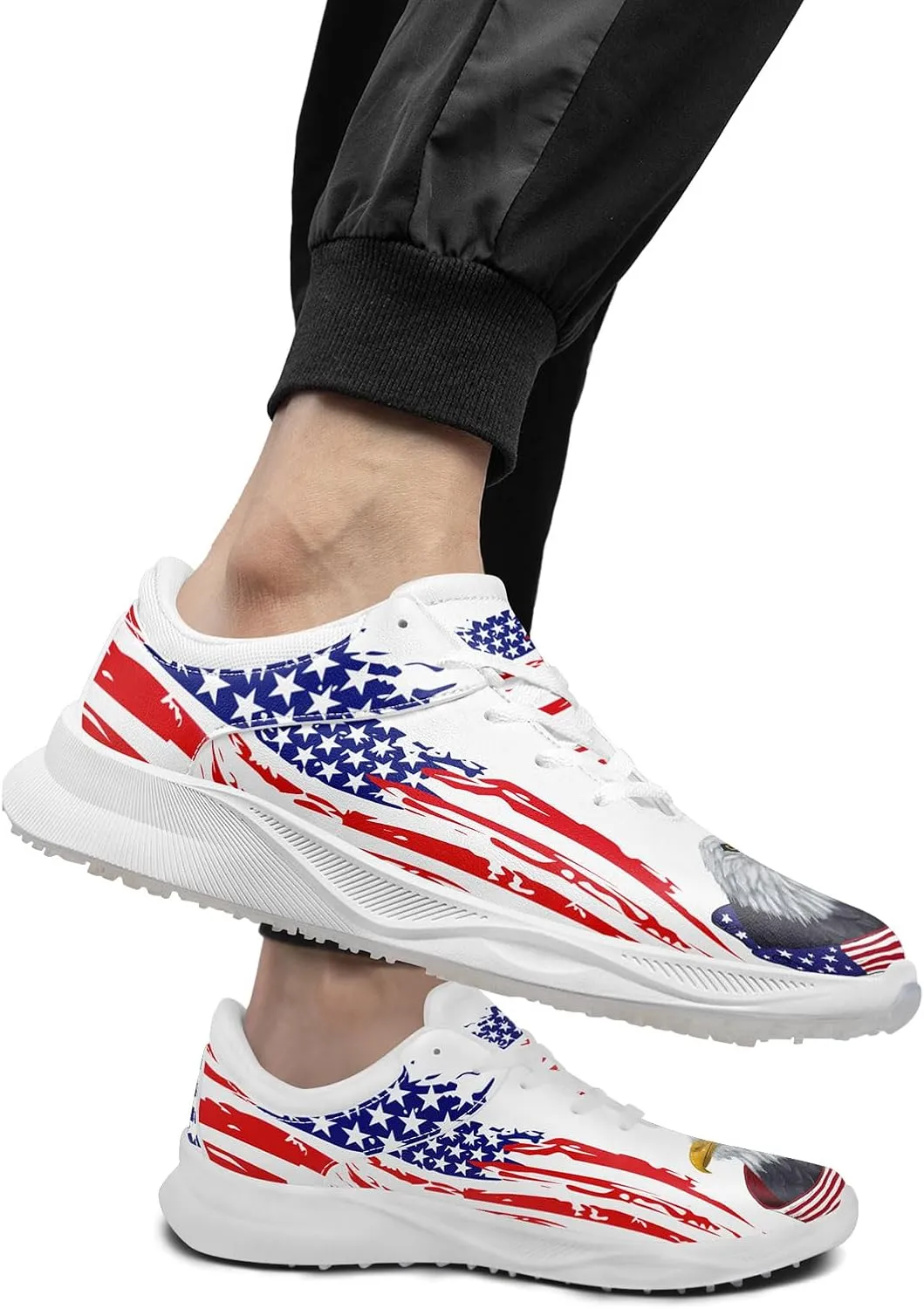 Patriotic Spikeless Golf Shoes for Men, Women's Breathable Golf Sneakers with American Flag Designs Sports Walking Footwear