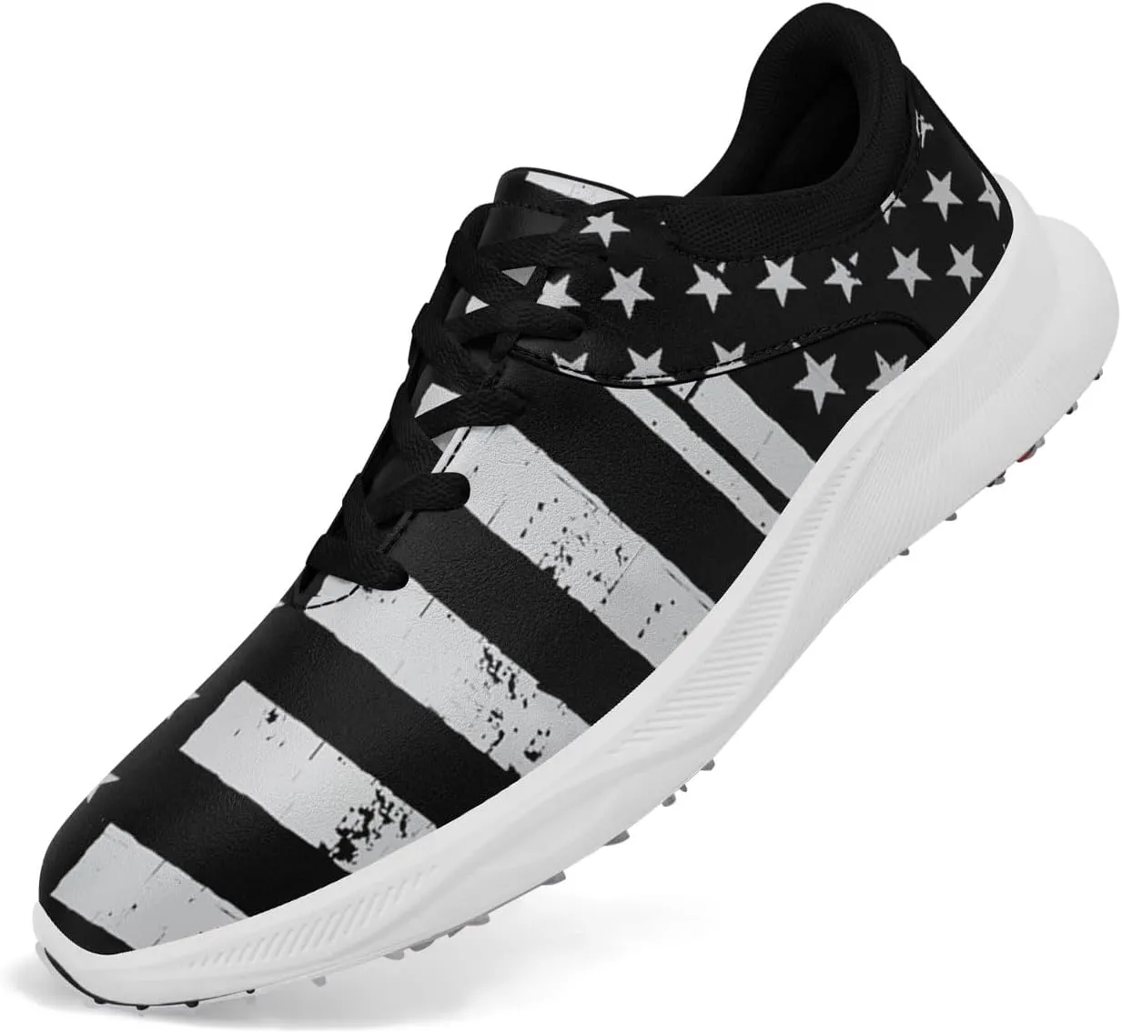 Patriotic Spikeless Golf Shoes for Men, Women's Breathable Golf Sneakers with American Flag Designs Sports Walking Footwear