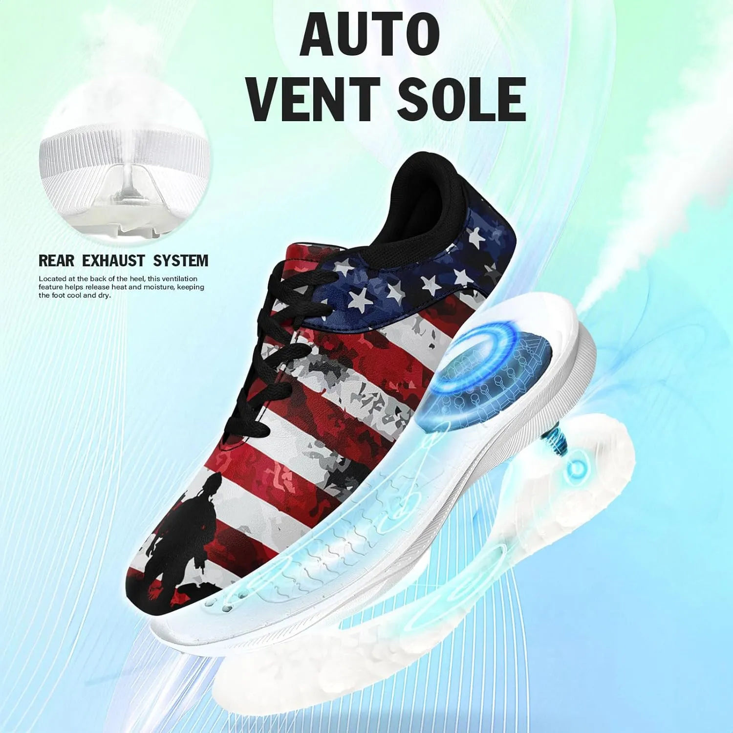 Patriotic Spikeless Golf Shoes for Men, Women's Breathable Golf Sneakers with American Flag Designs Sports Walking Footwear