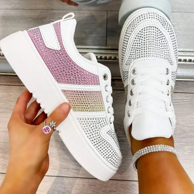 Pink Crystal Glossy Sneakers