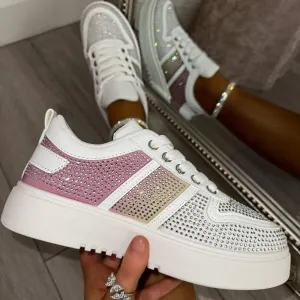 Pink Crystal Glossy Sneakers