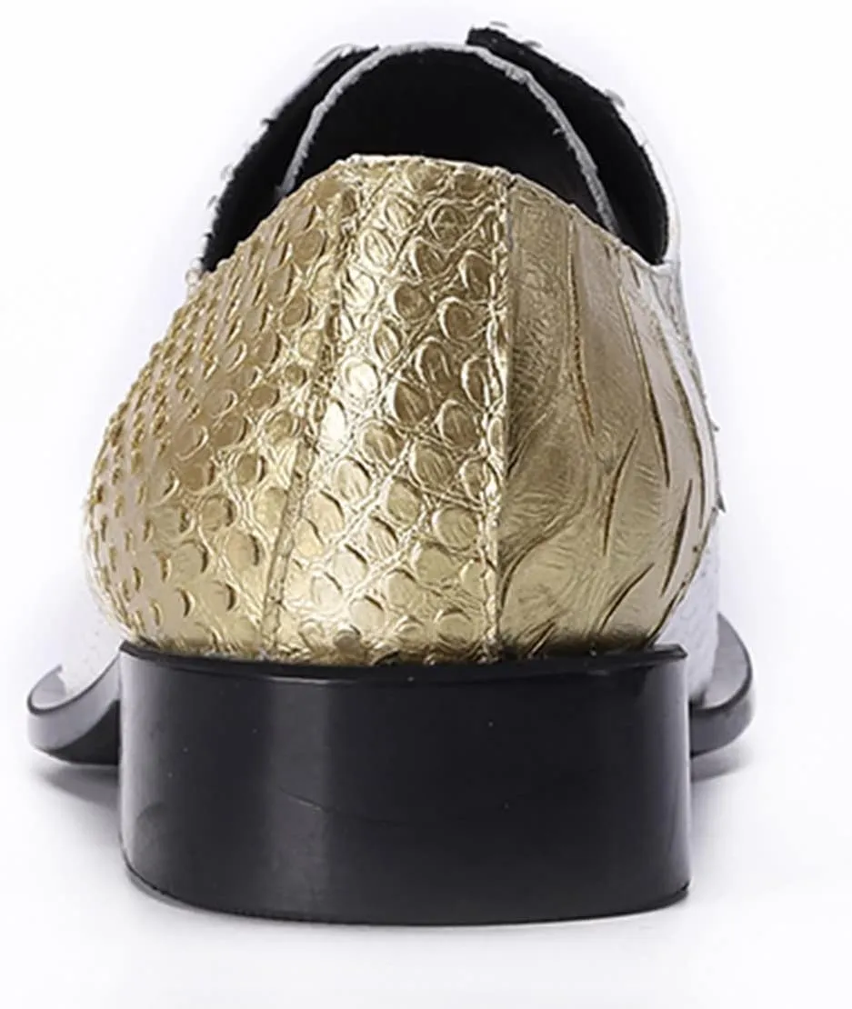 Santimon Mens Dragon Metal Pointed Toe Slip-on Shoes Formal Dress Oxfords Snake Print Business Derby Shoes