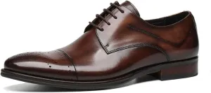 Santimon Men??s Genuine Leather Oxfords Dress Shoes ?C Handcrafted Cap-Toe Derby Shoes for Formal, Tuxedo, Prom, Wedding & Business Casual