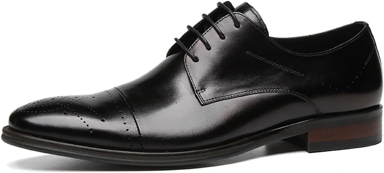 Santimon Men??s Genuine Leather Oxfords Dress Shoes ?C Handcrafted Cap-Toe Derby Shoes for Formal, Tuxedo, Prom, Wedding & Business Casual