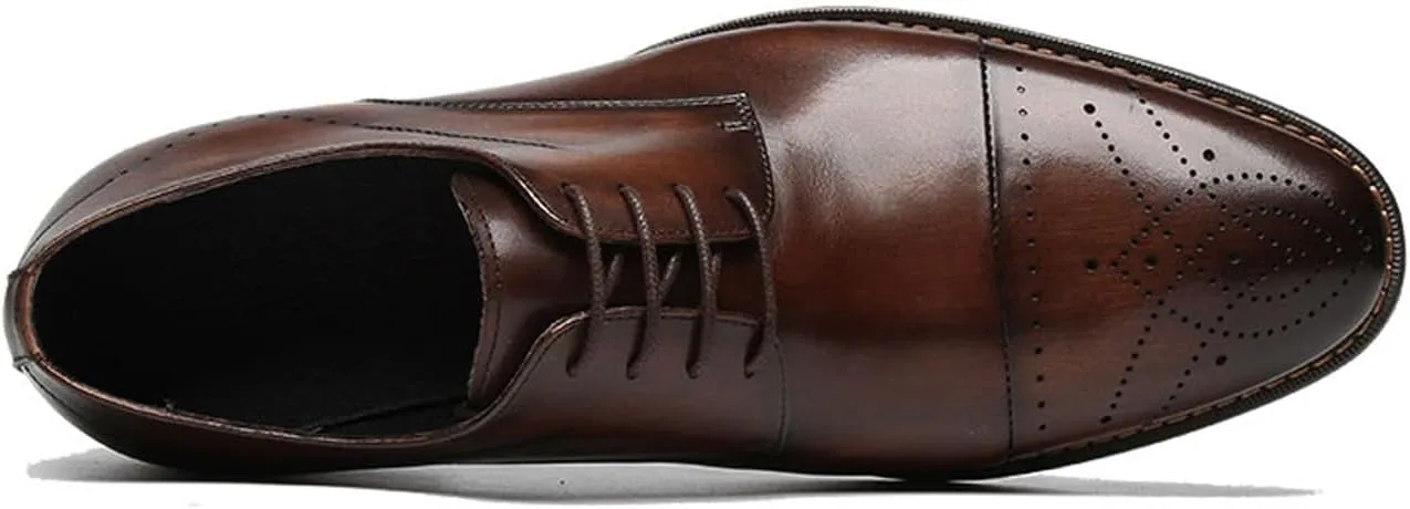 Santimon Men??s Genuine Leather Oxfords Dress Shoes ?C Handcrafted Cap-Toe Derby Shoes for Formal, Tuxedo, Prom, Wedding & Business Casual