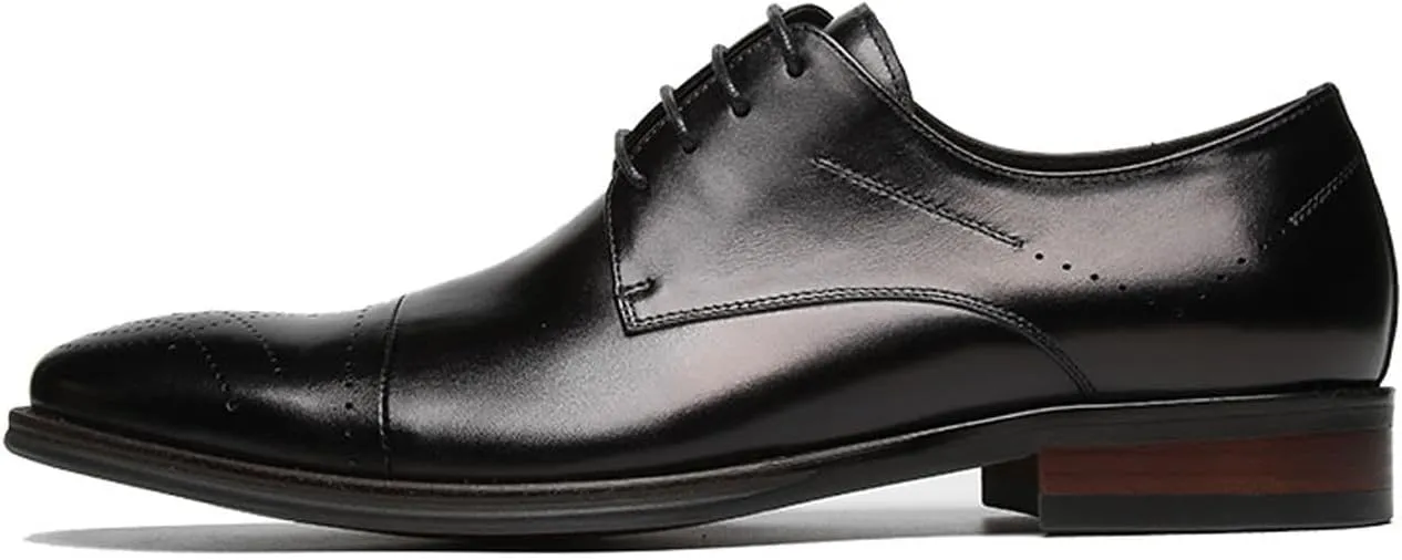 Santimon Men??s Genuine Leather Oxfords Dress Shoes ?C Handcrafted Cap-Toe Derby Shoes for Formal, Tuxedo, Prom, Wedding & Business Casual