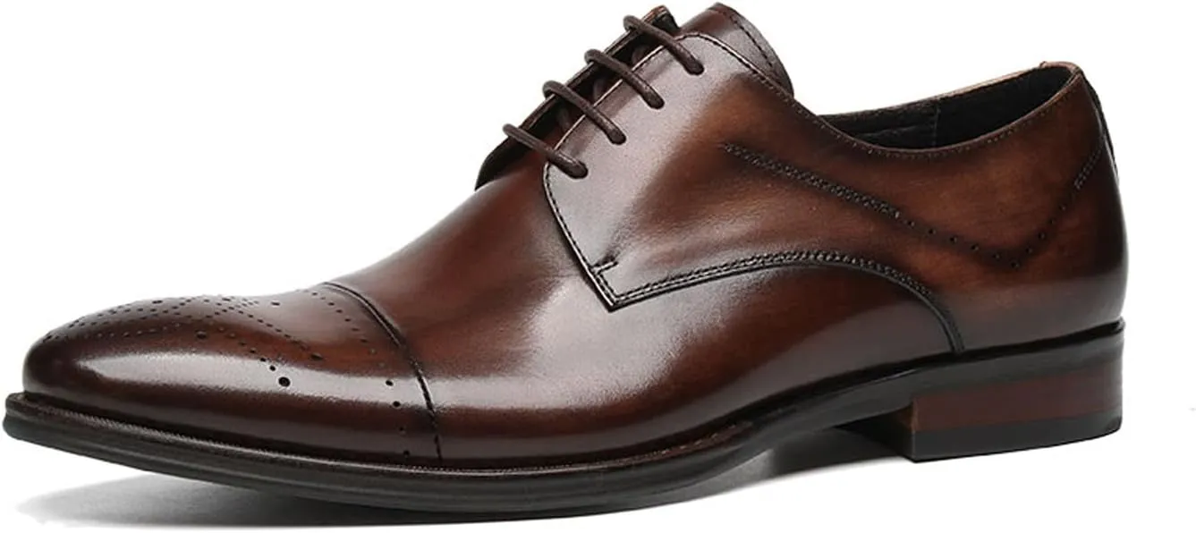 Santimon Men??s Genuine Leather Oxfords Dress Shoes ?C Handcrafted Cap-Toe Derby Shoes for Formal, Tuxedo, Prom, Wedding & Business Casual