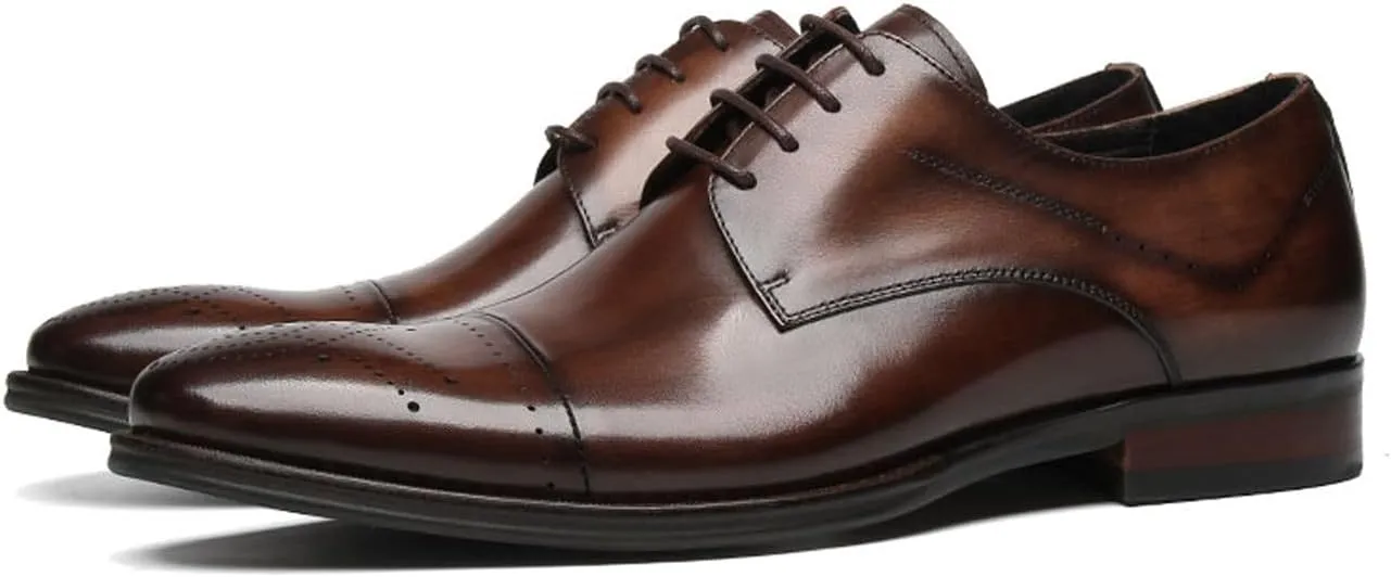 Santimon Men??s Genuine Leather Oxfords Dress Shoes ?C Handcrafted Cap-Toe Derby Shoes for Formal, Tuxedo, Prom, Wedding & Business Casual