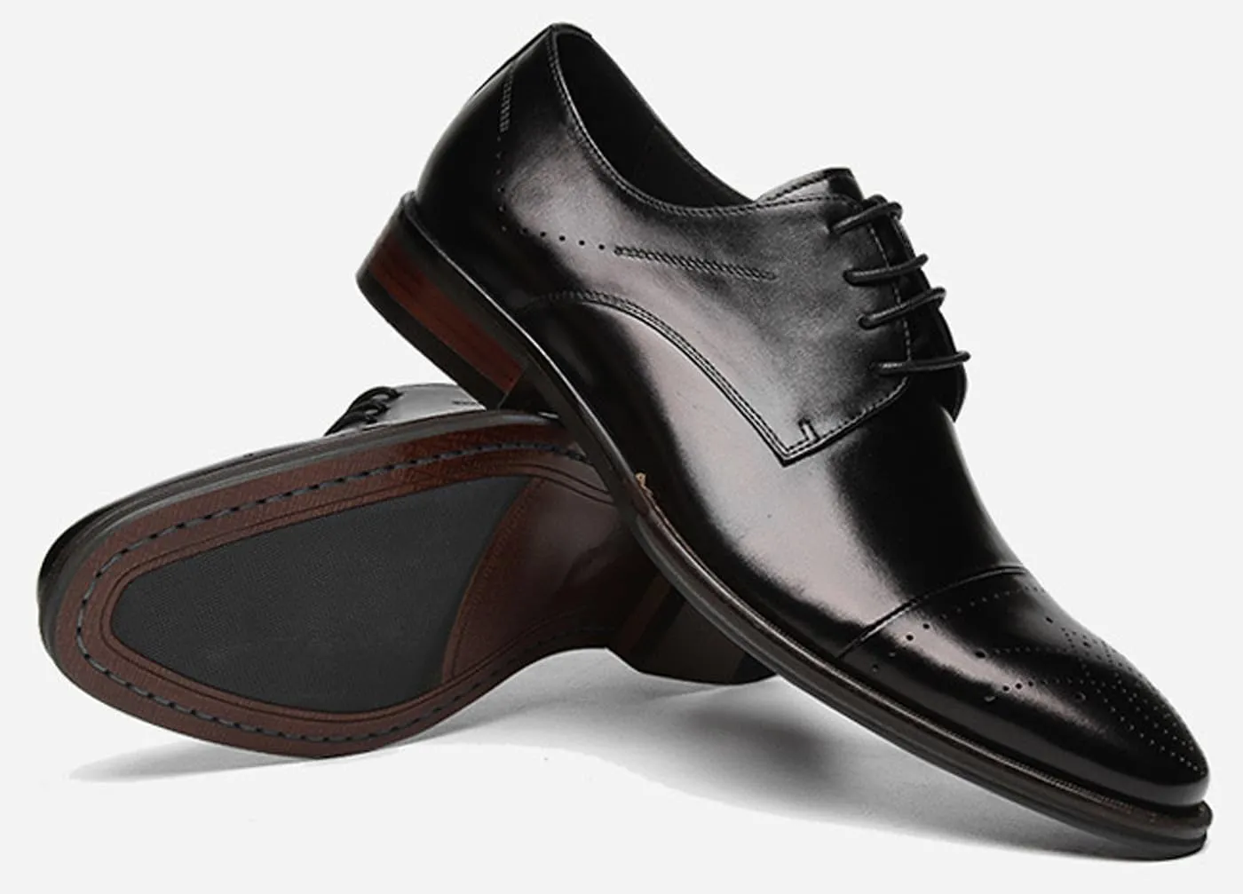 Santimon Men??s Genuine Leather Oxfords Dress Shoes ?C Handcrafted Cap-Toe Derby Shoes for Formal, Tuxedo, Prom, Wedding & Business Casual