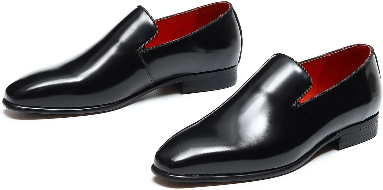 Santimon Mens Loafers Dress Casual Slip-On Penny Loafer Fashion Formal Business Moccasin Wedding Tuxedo Genuine Leather Comfortable Shoes for Men