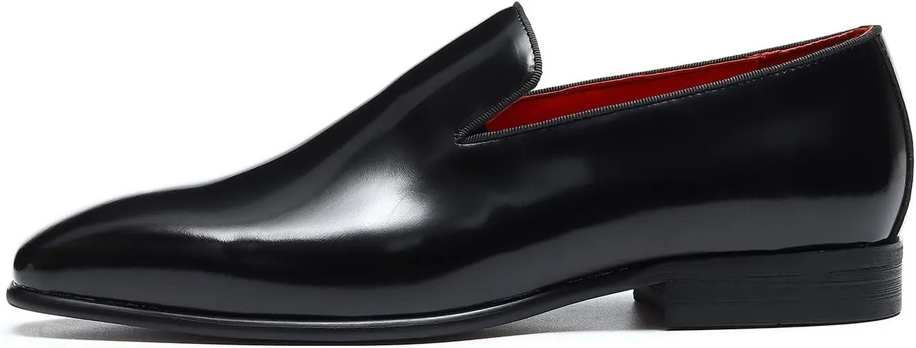 Santimon Mens Loafers Dress Casual Slip-On Penny Loafer Fashion Formal Business Moccasin Wedding Tuxedo Genuine Leather Comfortable Shoes for Men