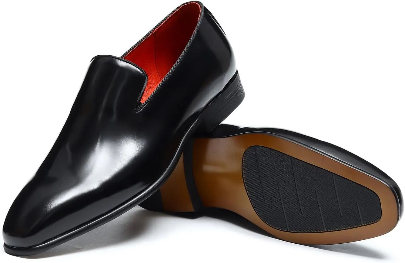 Santimon Mens Loafers Dress Casual Slip-On Penny Loafer Fashion Formal Business Moccasin Wedding Tuxedo Genuine Leather Comfortable Shoes for Men