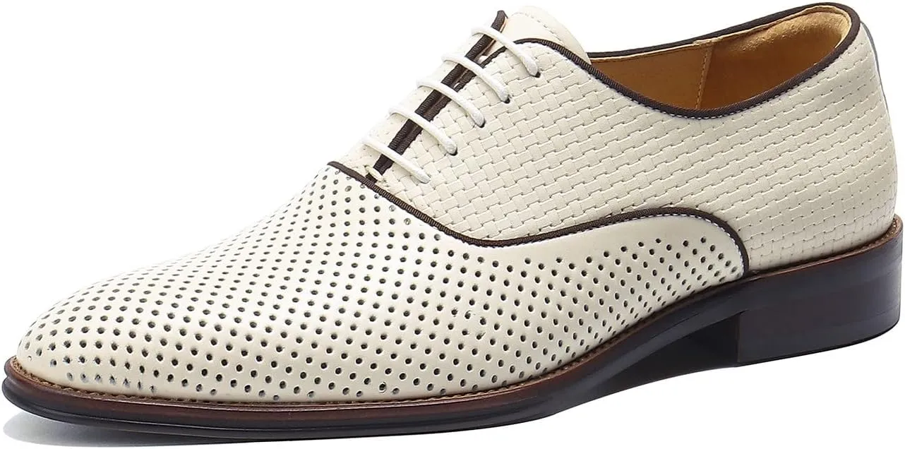 Santimon Mens Oxfords Formal Dress Shoes Summer Skeleton Genuine Leather Derby Fashion Business Casual Prom Wedding Tuxedo Comfortable Shoes for Men