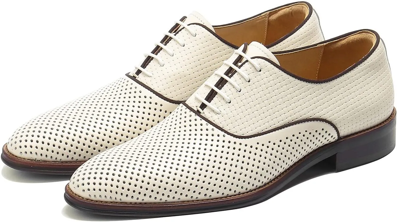 Santimon Mens Oxfords Formal Dress Shoes Summer Skeleton Genuine Leather Derby Fashion Business Casual Prom Wedding Tuxedo Comfortable Shoes for Men