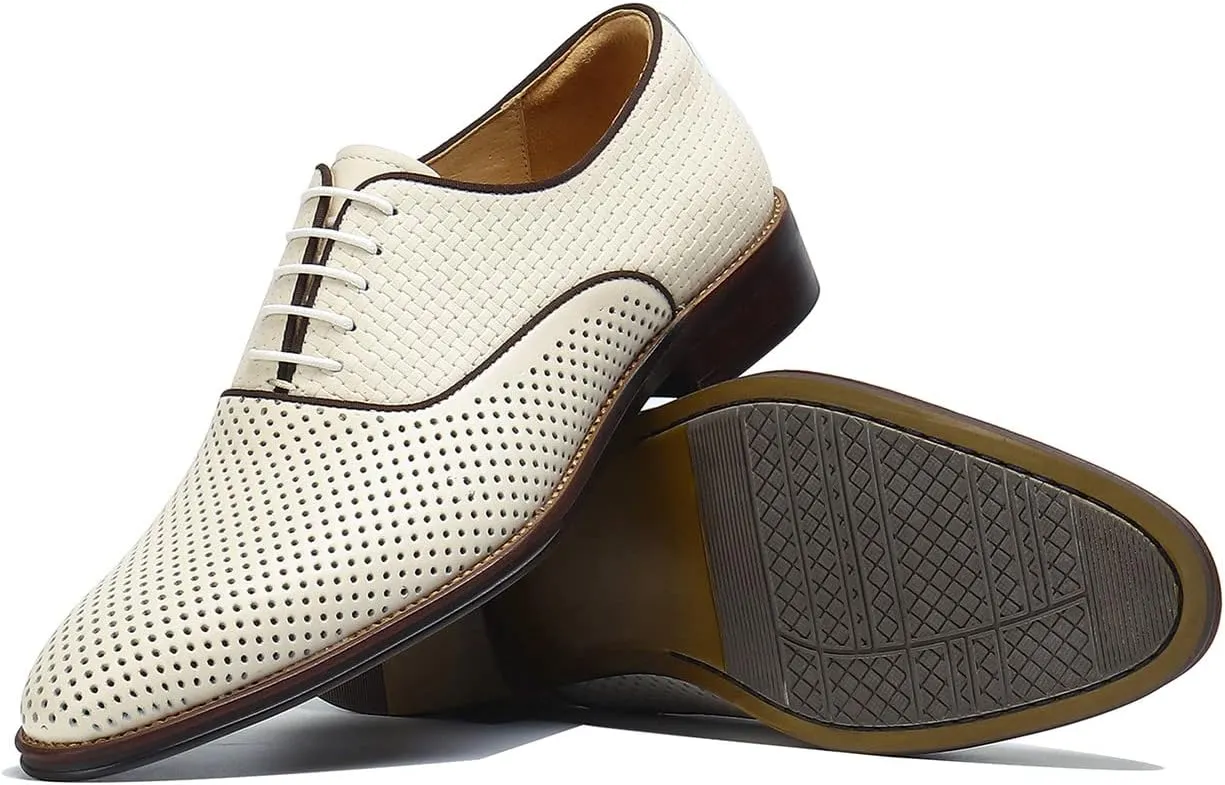 Santimon Mens Oxfords Formal Dress Shoes Summer Skeleton Genuine Leather Derby Fashion Business Casual Prom Wedding Tuxedo Comfortable Shoes for Men