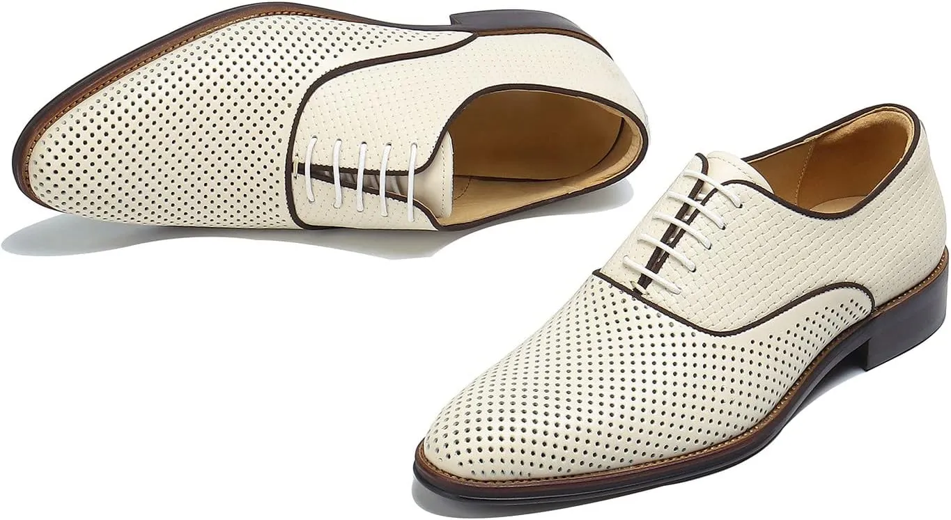 Santimon Mens Oxfords Formal Dress Shoes Summer Skeleton Genuine Leather Derby Fashion Business Casual Prom Wedding Tuxedo Comfortable Shoes for Men