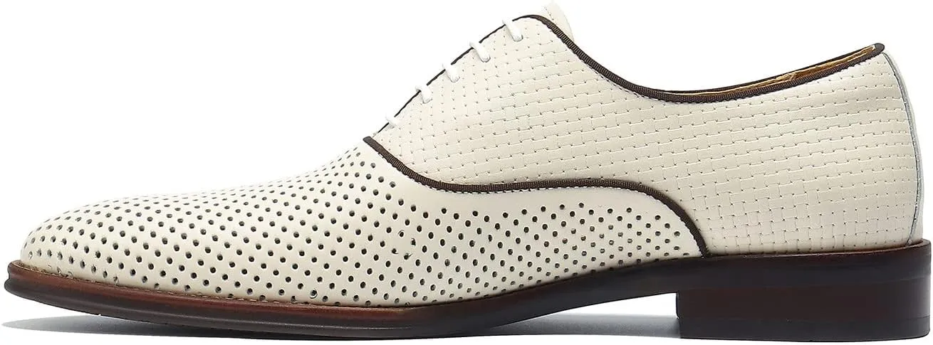 Santimon Mens Oxfords Formal Dress Shoes Summer Skeleton Genuine Leather Derby Fashion Business Casual Prom Wedding Tuxedo Comfortable Shoes for Men