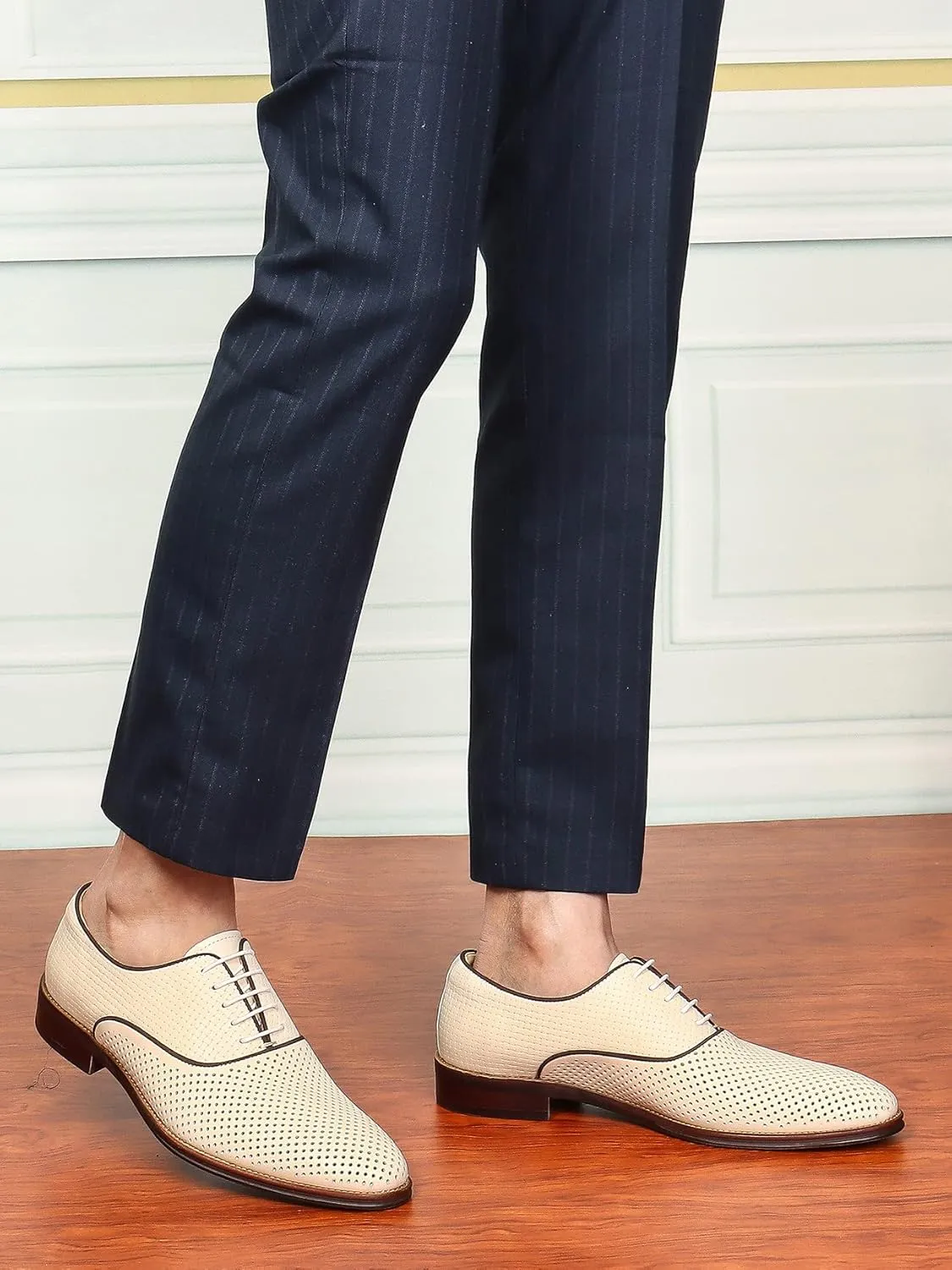 Santimon Mens Oxfords Formal Dress Shoes Summer Skeleton Genuine Leather Derby Fashion Business Casual Prom Wedding Tuxedo Comfortable Shoes for Men