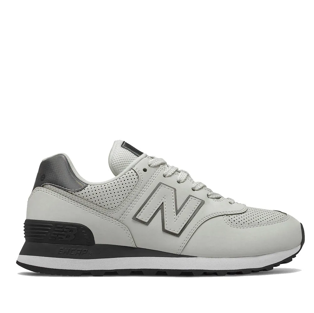 Scarpe Donna NEW BALANCE Sneakers 574 in Pelle Traforata colore Grey e Black
