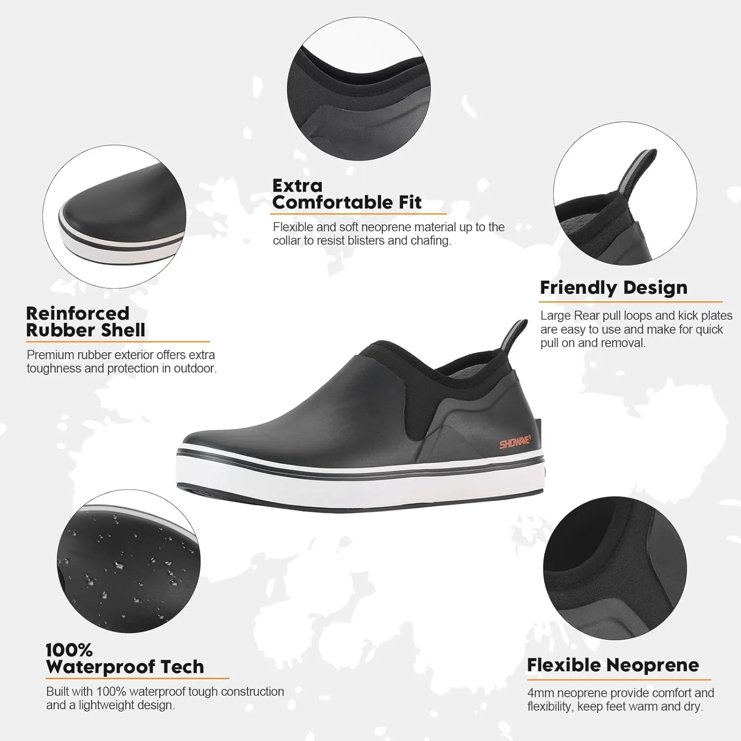Showave Deck Shoes for Men Waterproof Garden Boots Slip-on Rain Shoe Breathable Rubber Fishing Shoes for Outdoor Mud Walking