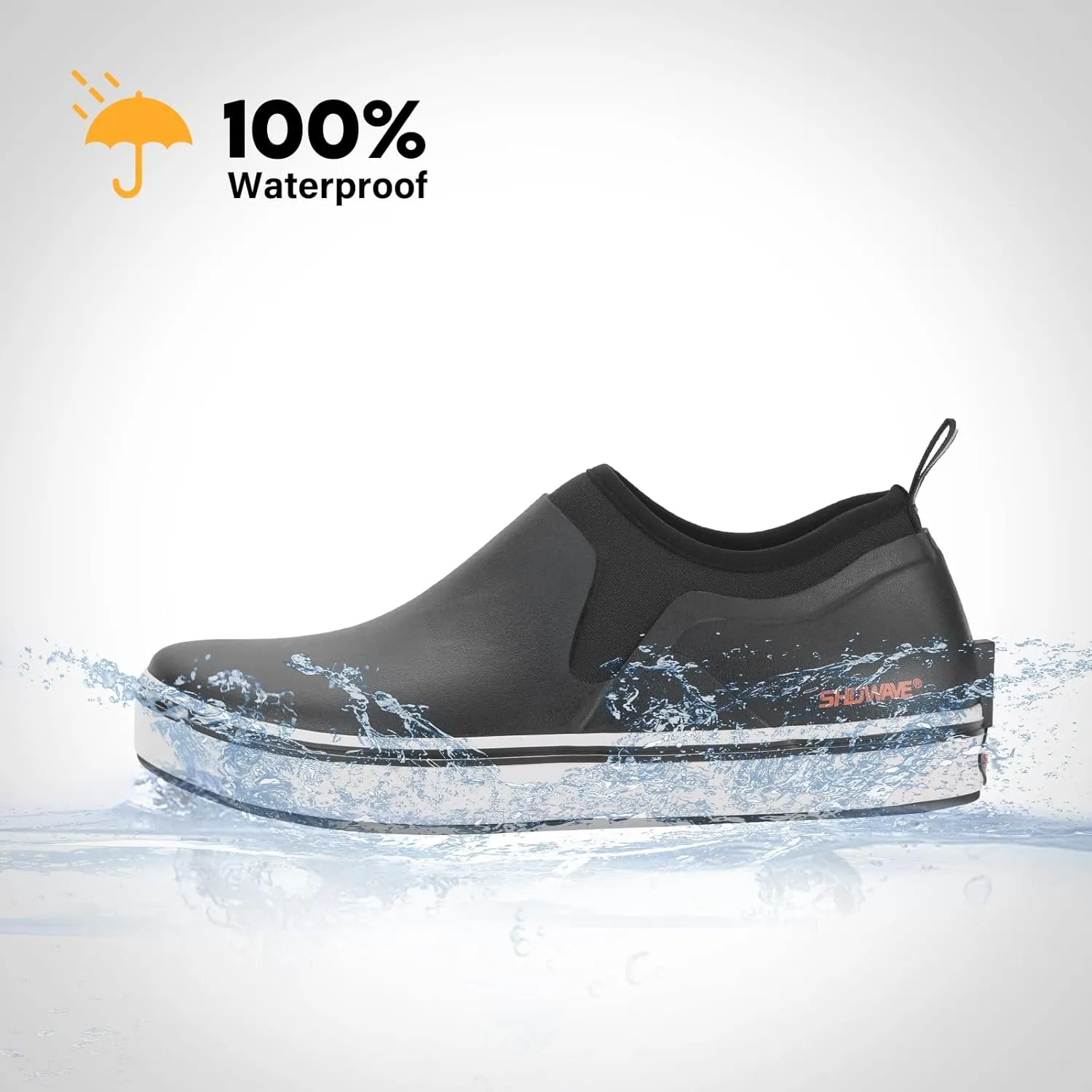 Showave Deck Shoes for Men Waterproof Garden Boots Slip-on Rain Shoe Breathable Rubber Fishing Shoes for Outdoor Mud Walking