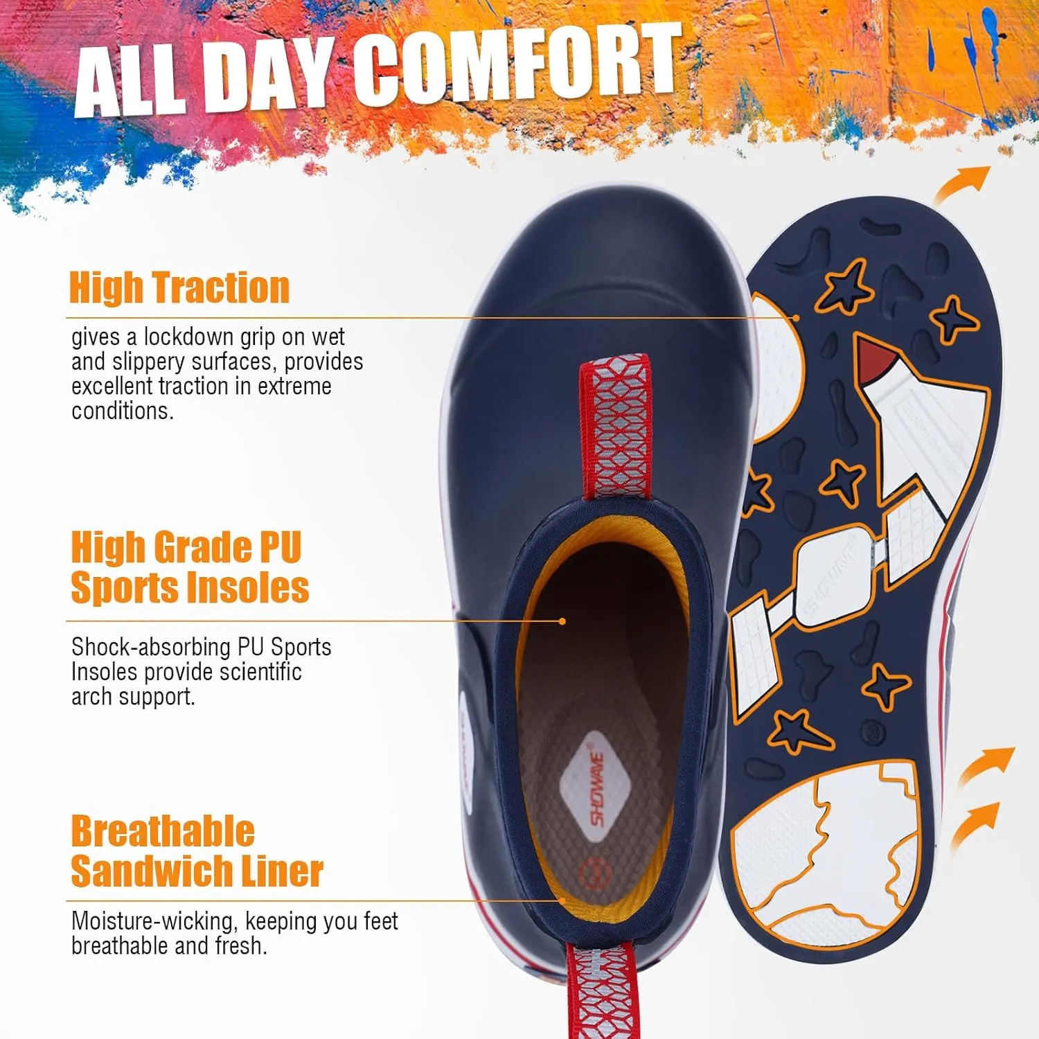 Showave Kid's Deck Boots Waterproof Ankle Rain Boots for Boys Girls Insulated Neoprene Rubber Boots Non-slip Child Rain Shoes