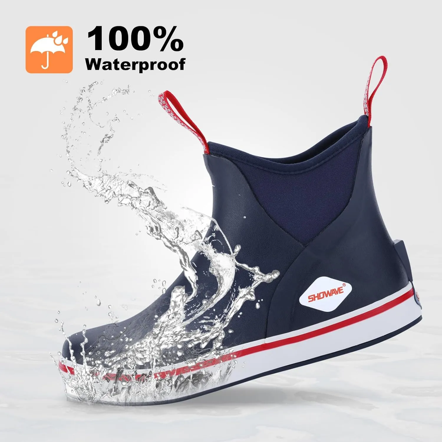 Showave Kid's Deck Boots Waterproof Ankle Rain Boots for Boys Girls Insulated Neoprene Rubber Boots Non-slip Child Rain Shoes