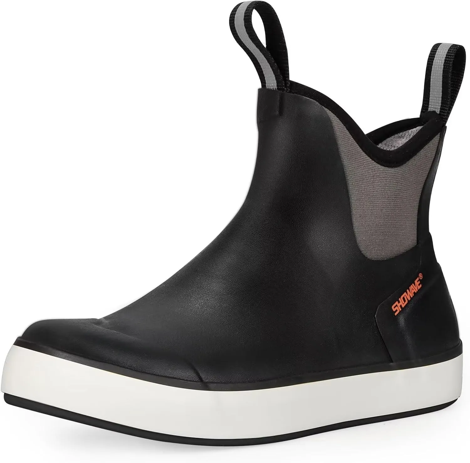 Showave Men??s Deck Boots Waterproof Ankle Saltwater Rain Boot Fishing Rubber Boots Slip On Neoprene Boat Booties Work Sailing Boot For Men