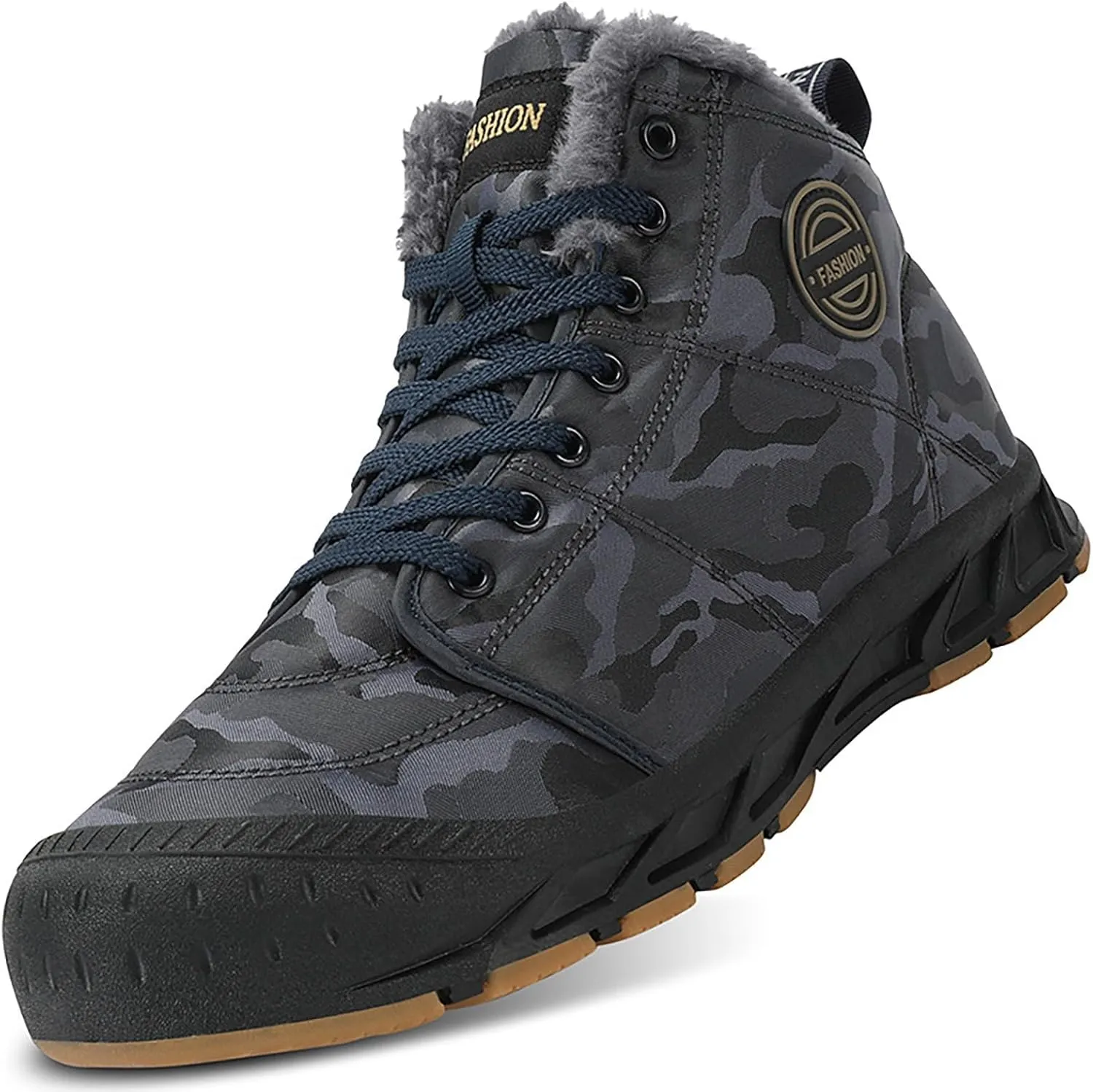 Snow Boots for Men Waterproof Furry Lined Warm Winter Boots Lace Up Cold-Weather Non-Slip Ankle Boots Comfortable Slip on Lightweight Hiking Shoes