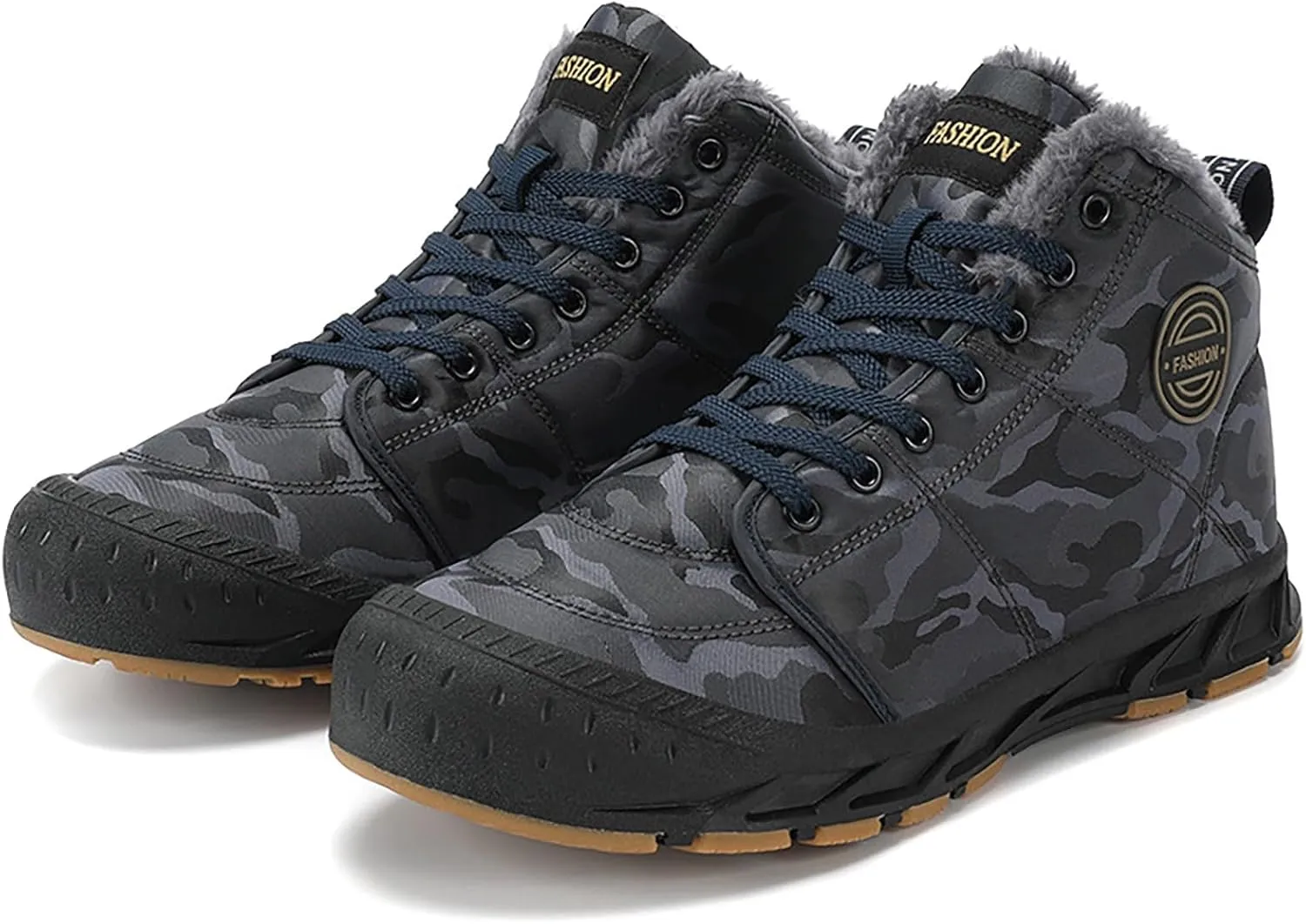 Snow Boots for Men Waterproof Furry Lined Warm Winter Boots Lace Up Cold-Weather Non-Slip Ankle Boots Comfortable Slip on Lightweight Hiking Shoes