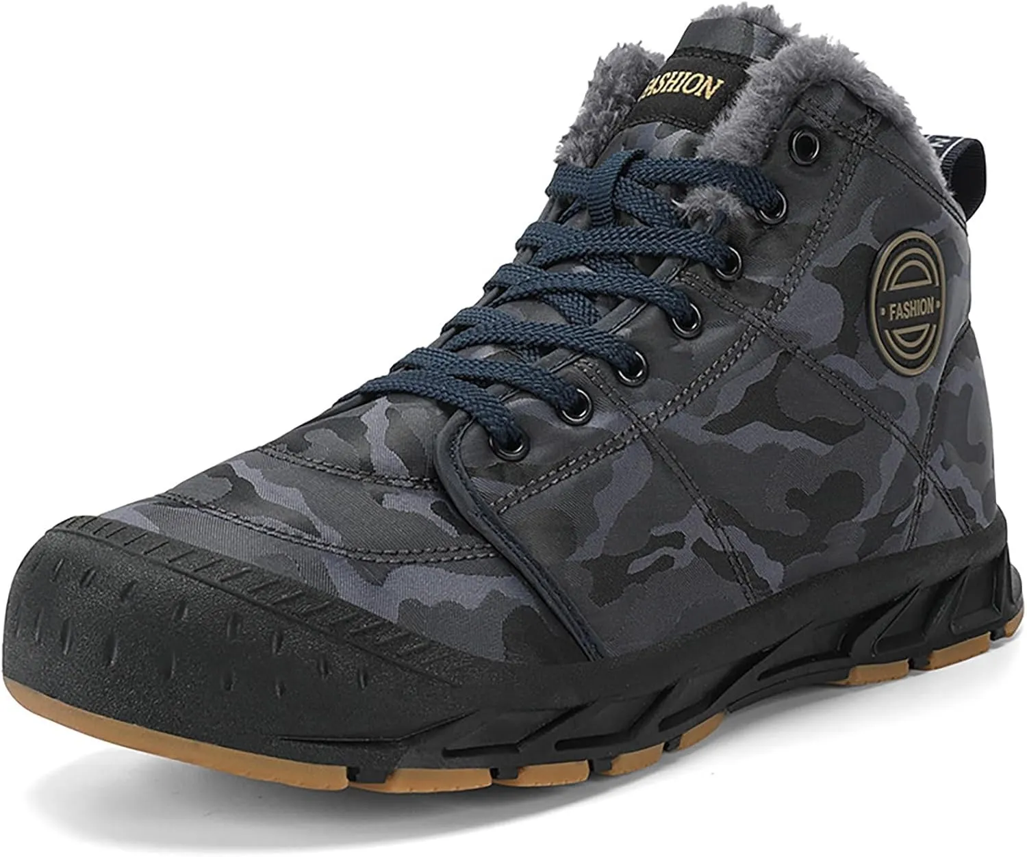 Snow Boots for Men Waterproof Furry Lined Warm Winter Boots Lace Up Cold-Weather Non-Slip Ankle Boots Comfortable Slip on Lightweight Hiking Shoes