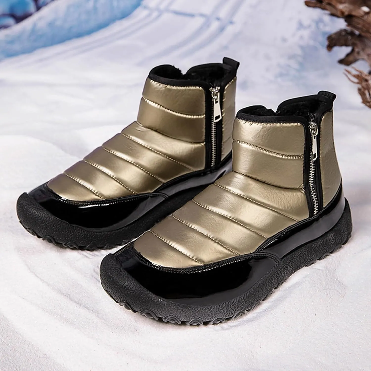 Snow Boots for Men Waterproof Warm Furry Lined Winter Boots Side Zipper Cold-Weather Non-Slip Ankle Boots Comfortable Slip on Hiking Walking Shoes Sneakers