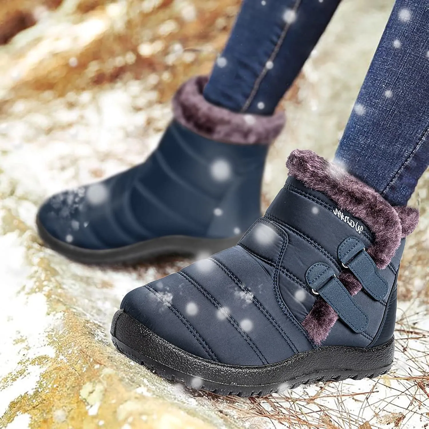 Snow Boots for Women Waterproof Anti-slip Winter Boots Classic Fully Fur Booties Winter Warm Outdoor Ankle Boots Ladies Walking Hiking Booties