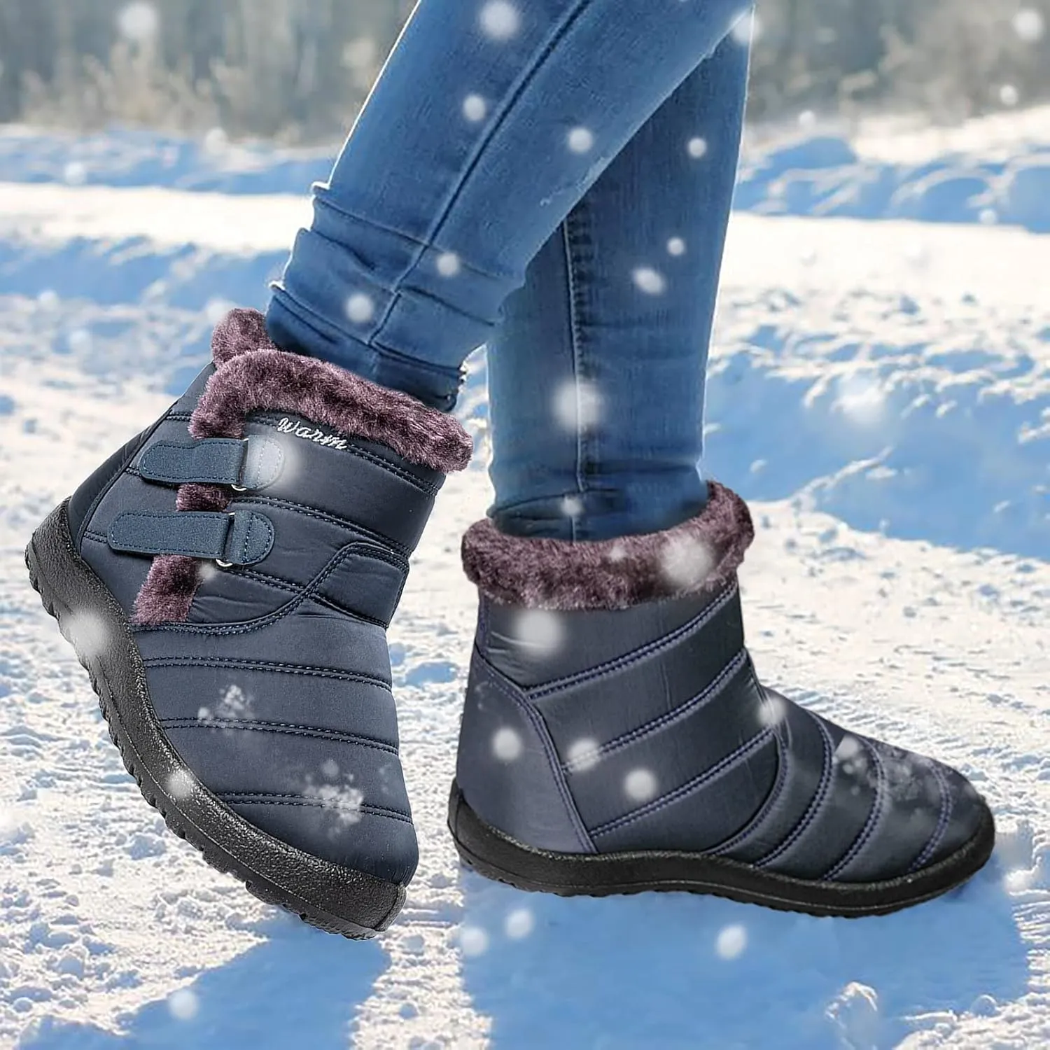 Snow Boots for Women Waterproof Anti-slip Winter Boots Classic Fully Fur Booties Winter Warm Outdoor Ankle Boots Ladies Walking Hiking Booties