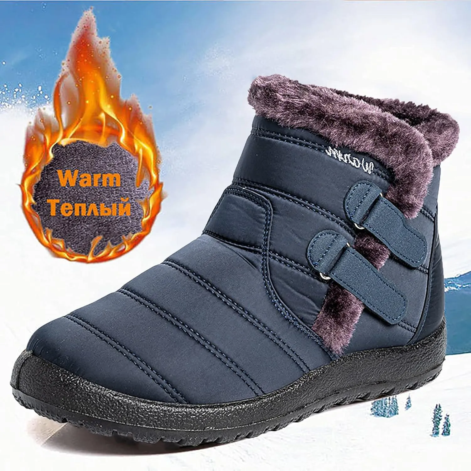 Snow Boots for Women Waterproof Anti-slip Winter Boots Classic Fully Fur Booties Winter Warm Outdoor Ankle Boots Ladies Walking Hiking Booties