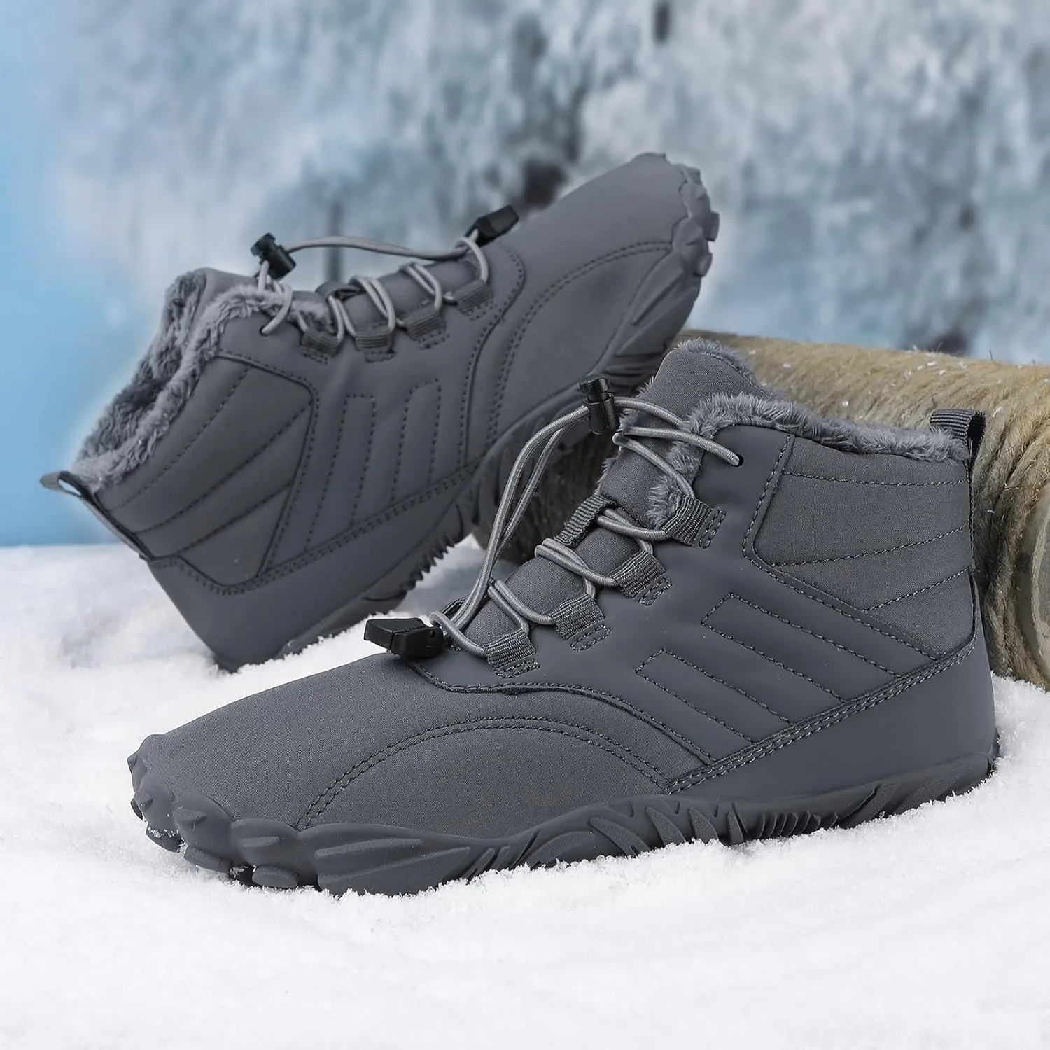 Snow Boots for Women&Men Winter Boots Barefoot Women's Men's Warm Faux Fur Lined Waterproof Snow Sneakers Wide Toe Box Zero Drop Ankle Booties Slip On Minimalist Barefoot Winter Casual Shoes